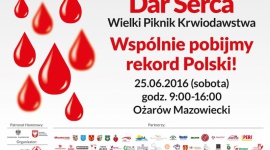 Weź udział w próbie pobicia rekordu Polski w oddawaniu krwi Zdrowie, LIFESTYLE - 25 czerwca br. odbędzie się próba pobicia niezwykłego rekordu Polski w ilości oddanej honorowo krwi. Wydarzenie będzie miało miejsce podczas Wielkiego Pikniku Krwiodawstwa, który organizuje Klub HDK PCK „Strażak” we współpracy z Powiatem Warszawskim Zachodnim.